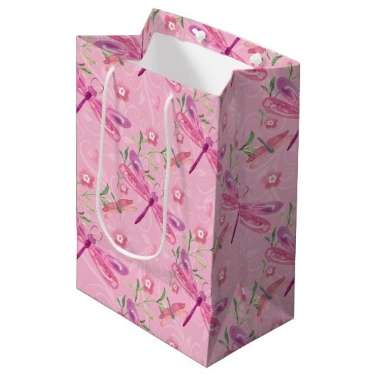 PINK EN PAARSE WATERVERF DRAGONFLIES MEDIUM CADEAUZAKJE (Voorkant Gekanteld)