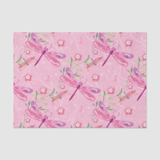 PINK EN PAARSE WATERVERF DRAGONFLIES TISSUEPAPIER (Voorkant)