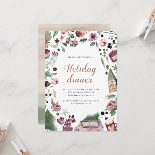 pink en pruimen - modern avondeten kaart (Voorkant / Achterkant in situ)