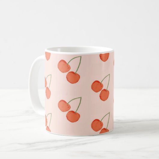 Pink en Red Cherry Fruit Pattern Koffiemok (Voorkant links)