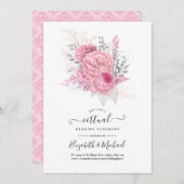 Pink en Silver Floral en Lace Virtual Wedding Kaart (Voorkant / Achterkant)