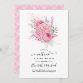 Pink en Silver Floral en Lace Virtual Wedding Kaart
