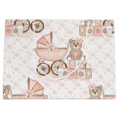 PINK- EN TAN BABY GIRL PRAM-BEREN BLOKKEN GROOT CADEAUZAKJE (Voorkant)