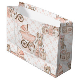 PINK- EN TAN BABY GIRL PRAM-BEREN BLOKKEN GROOT CADEAUZAKJE