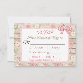 PInk en tan Rustic Wood Floral Wedding RSVP-kaart RSVP Kaartje