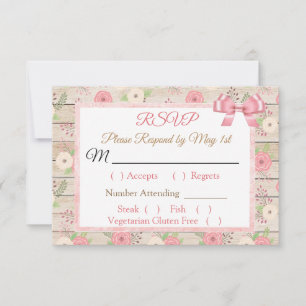 PInk en tan Rustic Wood Floral Wedding RSVP-kaart RSVP Kaartje