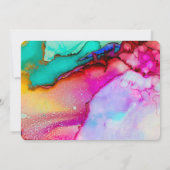 Pink en Turquoise Abstracte Waterverf Wedding Kaart (Achterkant)