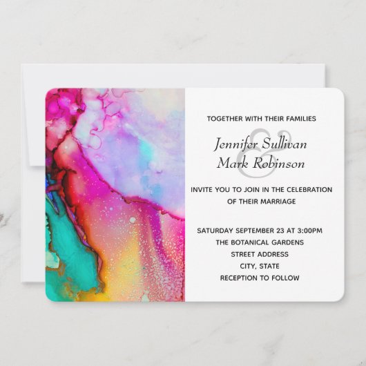 Pink en Turquoise Abstracte Waterverf Wedding Kaart (Voorkant)