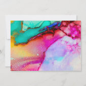 Pink en Turquoise Abstracte Waterverf Wedding Kaart (Achterkant)