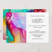 Pink en Turquoise Abstracte Waterverf Wedding Kaart (Voorkant / Achterkant)