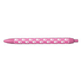 Pink en White Dog Paws Pattern Zwarte Inkt Pen (Voorkant)