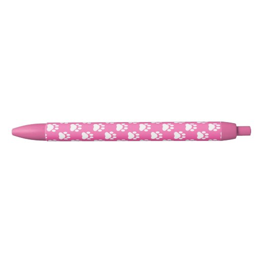 Pink en White Dog Paws Pattern Zwarte Inkt Pen (Voorkant)
