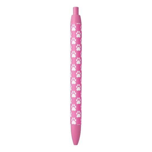 Pink en White Dog Paws Pattern Zwarte Inkt Pen (Voorkant Verticaal)