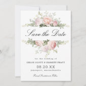 Pink en White Floral Wedding Save The Date (Voorkant)
