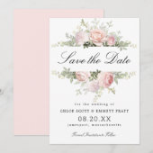 Pink en White Floral Wedding Save The Date (Voorkant / Achterkant)