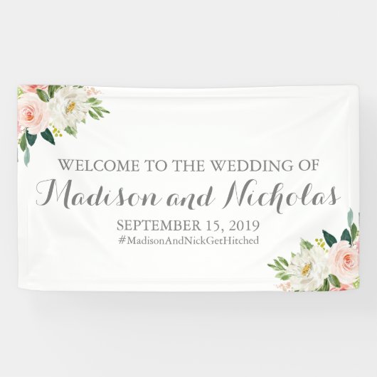 Pink en White Flower Wedding Banner Decoration (Horizontaal)