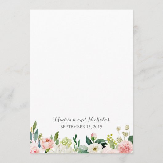 Pink en White Flower Wedding Menu Cards (Achterkant)