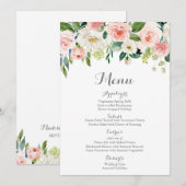 Pink en White Flower Wedding Menu Cards (Voorkant / Achterkant)