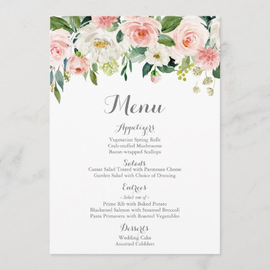 Pink en White Flower Wedding Menu Cards (Voorkant)