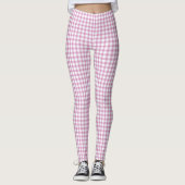 Pink en White Gingham Checks Pattern Leggings (Voorkant)