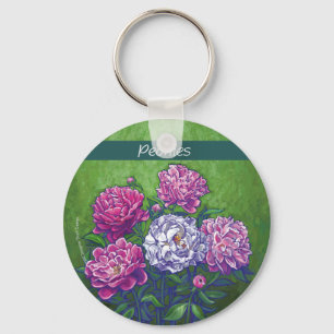 PInk en White Peony Flowers Sleutelhanger