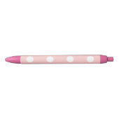 Pink en White Polka Dot Pattern Zwarte Inkt Pen (Voorkant)