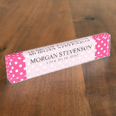Pink en White Polka Dots Pattern Naambordje (Zijkant)