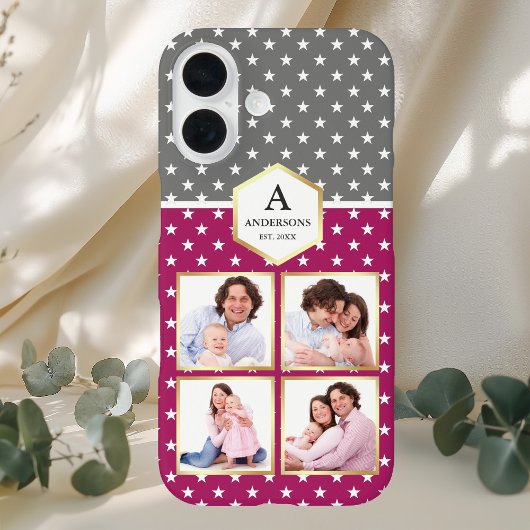 Pink en White Stars Pattern Foto Collage Case-Mate iPhone Case