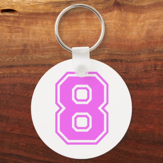 PINK EN WITTE NUMMER 8 SLEUTELHANGER (Voorkant)