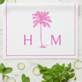 PInk en witte palmboom Monogram Theedoek