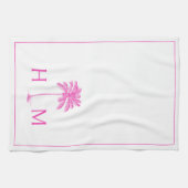 PInk en witte palmboom Monogram Theedoek (Horizontaal)