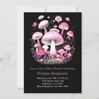 Pink Enchanted Adventure Mushroom Meisje Baby show Kaart