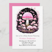 Pink Enchanted Forest Mushroom Meisje Baby shower Kaart (Voorkant / Achterkant)