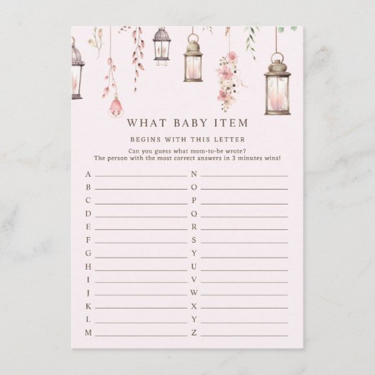Pink Enchanted Wat Baby Item Baby shower Spel Informatiekaartje (Voorkant)