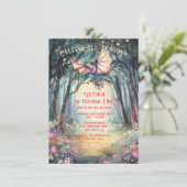 Pink Enchanted Woodland Forest Dragon Verjaardag Kaart (Staand voorkant)