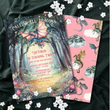 Pink Enchanted Woodland Forest Dragon Verjaardag