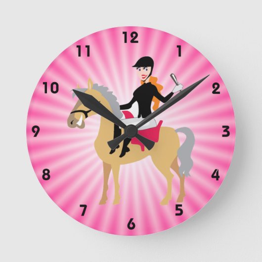 Pink Equestrian Girl Ronde Klok (Voorkant)