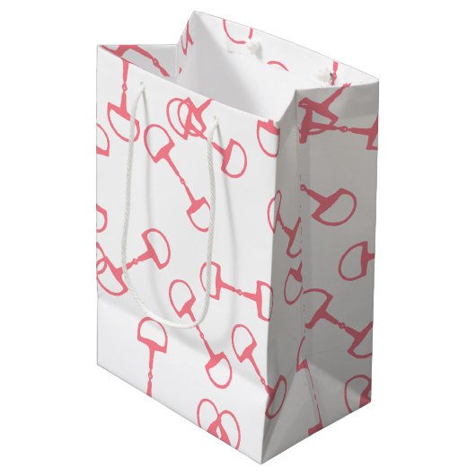 Pink Equestrian Horse Bits Medium Cadeauzakje (Voorkant Gekanteld)