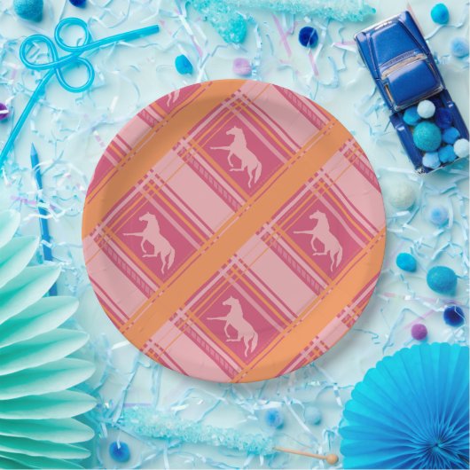 Pink Equestrian Pset Pony Pattern Papieren Bordje (Feest)