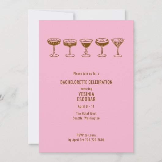 Pink Espresso Martini Bachelorette w/QR Code  Kaart (Voorkant)