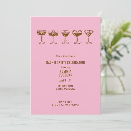 Pink Espresso Martini Bachelorette w/QR Code  Kaart (Staand voorkant)