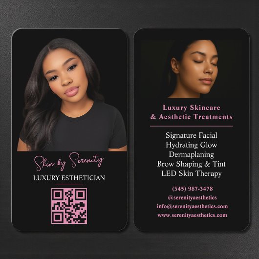 Pink Esthetician QR Code Luxury Black Beauty Visitekaartje