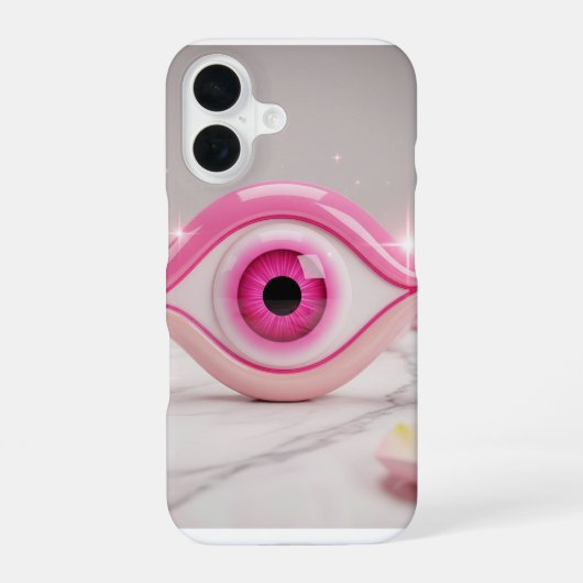 Pink Evil Eye Amulet on Marble Surface iPhone 16 Hoesje (Achterkant)
