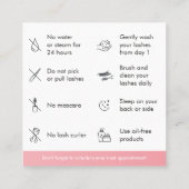 Pink Eyelash Extension Nazorg Instructie Vierkante Visitekaartje (Achterkant)