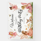 Pink Fairies Woodland Deer Verjaardagsfeest Welkom Spandoek (Verticaal)