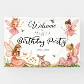 Pink Fairies Woodland Deer Verjaardagsfeest Welkom Spandoek (Horizontaal)