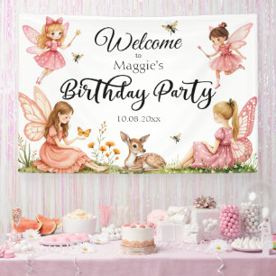 Pink Fairies Woodland Deer Verjaardagsfeest Welkom Spandoek