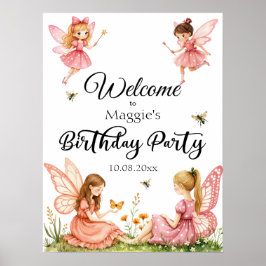 Pink Fairies Woodland Verjaardagsfeest Welkom Poster