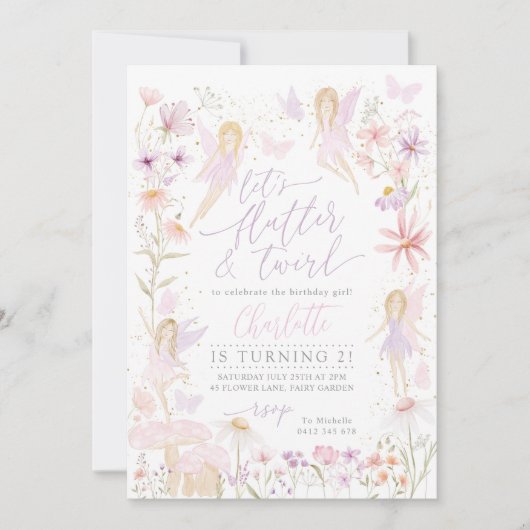 Pink Fairy 2e verjaardag Girls Kaart (Voorkant)