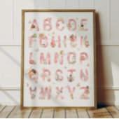Pink Fairy Alphabet ABC Poster Kids Room Decor